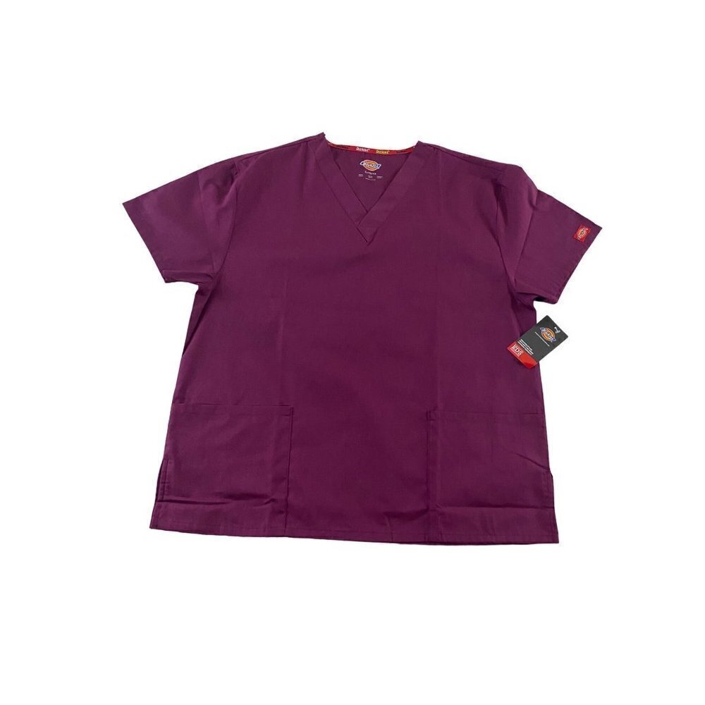 NWT Dickies Burgundy V Neck Short Sleeve Scrub Top - Large
